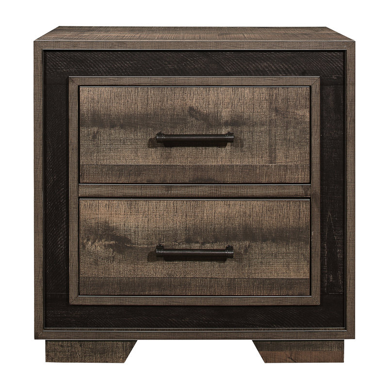 Table de chevet rustique avec 2 tiroirs et tiroirs de meubles de chambre à coucher à deux tons de couleur ébène