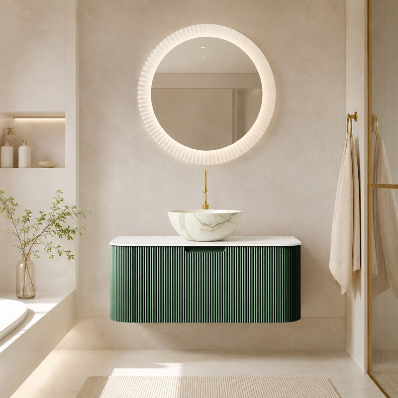 Meuble-lavabo suspendu de 91 cm avec tiroir de rangement et lavabo blanc mat, 36, Blanc mat