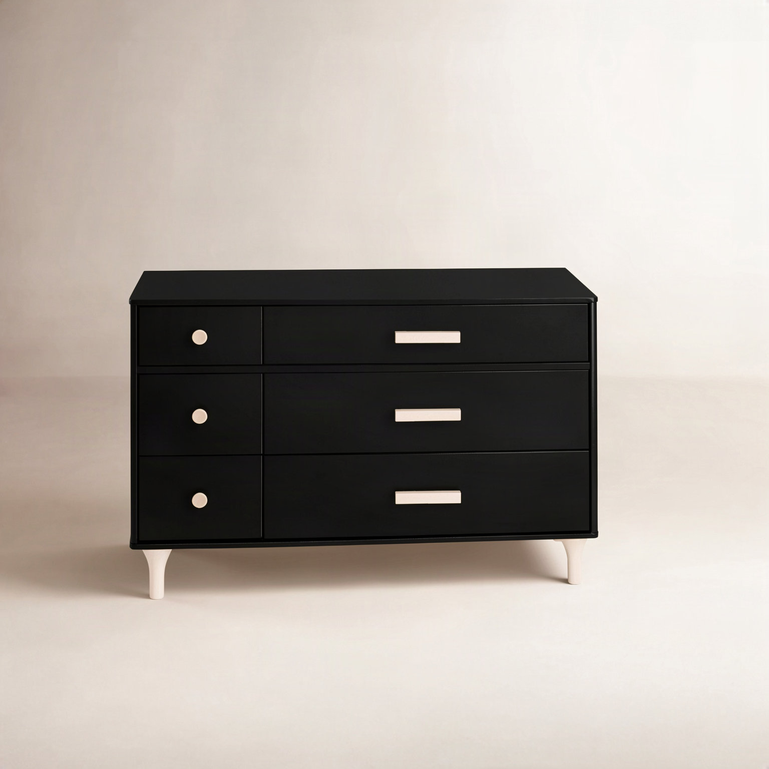 Lolly 6-Drawer Assembled Double Dresser, Black/Washed Natural