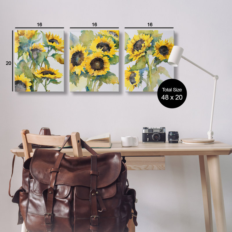  Ensemble de 3 toiles d'art Blooming Country Sunflowers par Theresa Troise Heidel, H 20 po x l 16 po