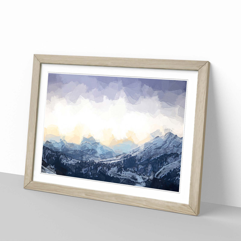 Yellow Sky Above the Mountain in Abstract - Picture Frame Graphic Art Print, Oak, 60cm H x 91cm W x 2cm D