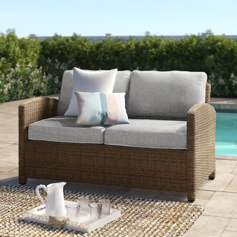 55'' Wide Metal Loveseat with Cushions, Gray, Brown