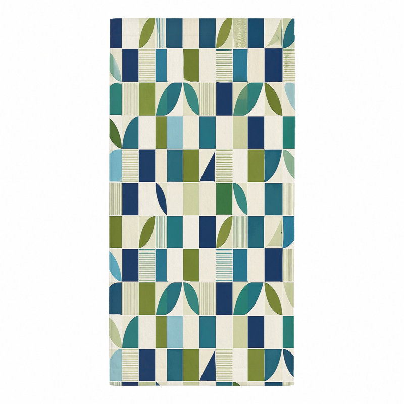 1Pcs Modern Geometric Beach Towel, Featuring Abstract Squares and Arcs in Blue, Green, Beige Tones. Large Microfiber, Perfect for, Travel, Camping, Unisex