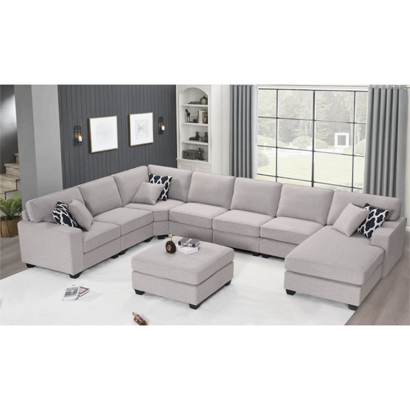 165.7" Wide Reversible Modular Sectional with Ottoman, Gray Polyester Blend