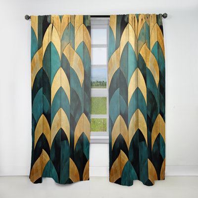 Dunning Emerald And Golden Arches III - Modern Velvet Curtain - Room Darkening - 1 panel