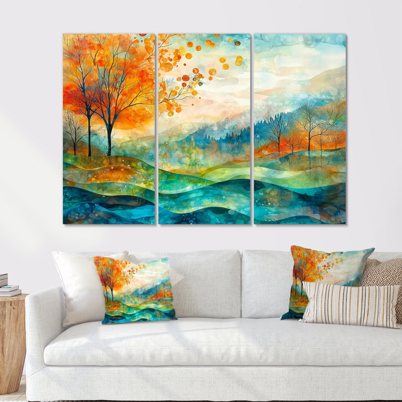 «Whispers In The Wind Abstract Prairies I», ensemble d'art mural prairies, 32" H x 48" W, Impression sans cadre en métal