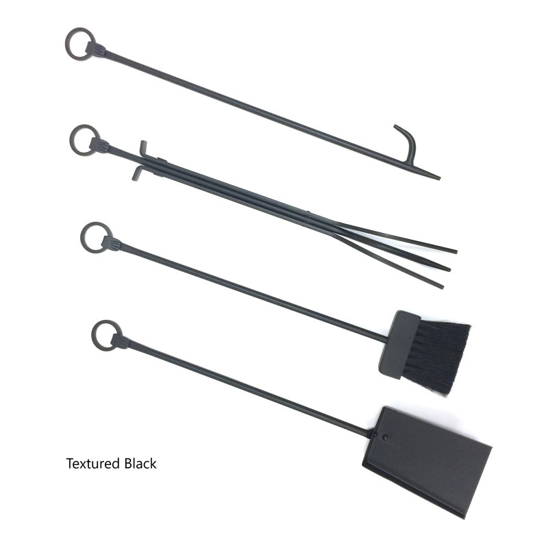 FIREPLACE STEEL TOOL SET CRAFTSMAN STYLE, Textured Black