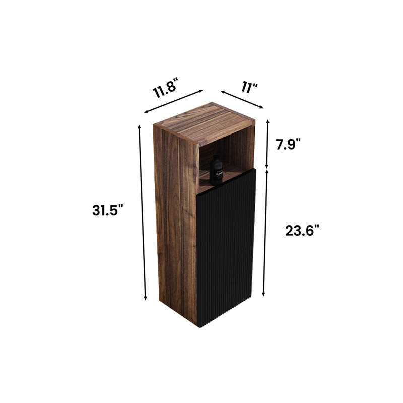 Armoire de salle de bain - Noir et noyer, et tablette de rangement flottante élégante en noyer