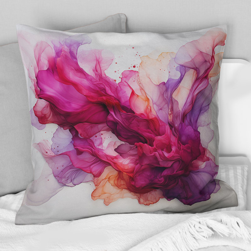 «Blossoming Magenta Bliss Ink Cloud Watercolor» - Coussin décoratif avec peinture abstraite
