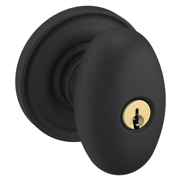 Egg Keyed Entry Door Knob Set with Classic Rosette, Satin Black