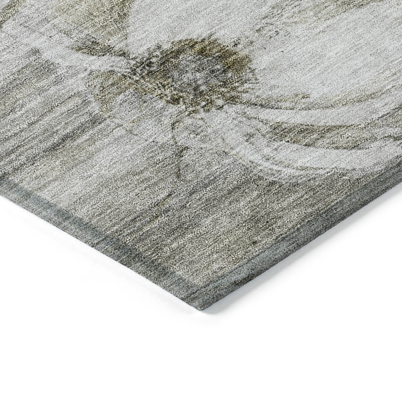 Tapis extérieur lavable floral taupe 5 pi x 8 pi ivoire et brun clair