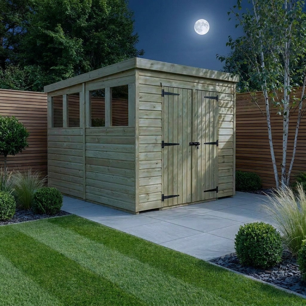 Total Sheds 6ft x 8ft Pent Garden Shed - Double Door - With Windows - Pressure Treated Timber - UK Manufactured