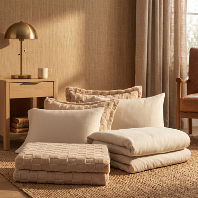 Ensemble d'édredon de luxe avec couverture amovible - Velours doux et literie en microfibre délavée