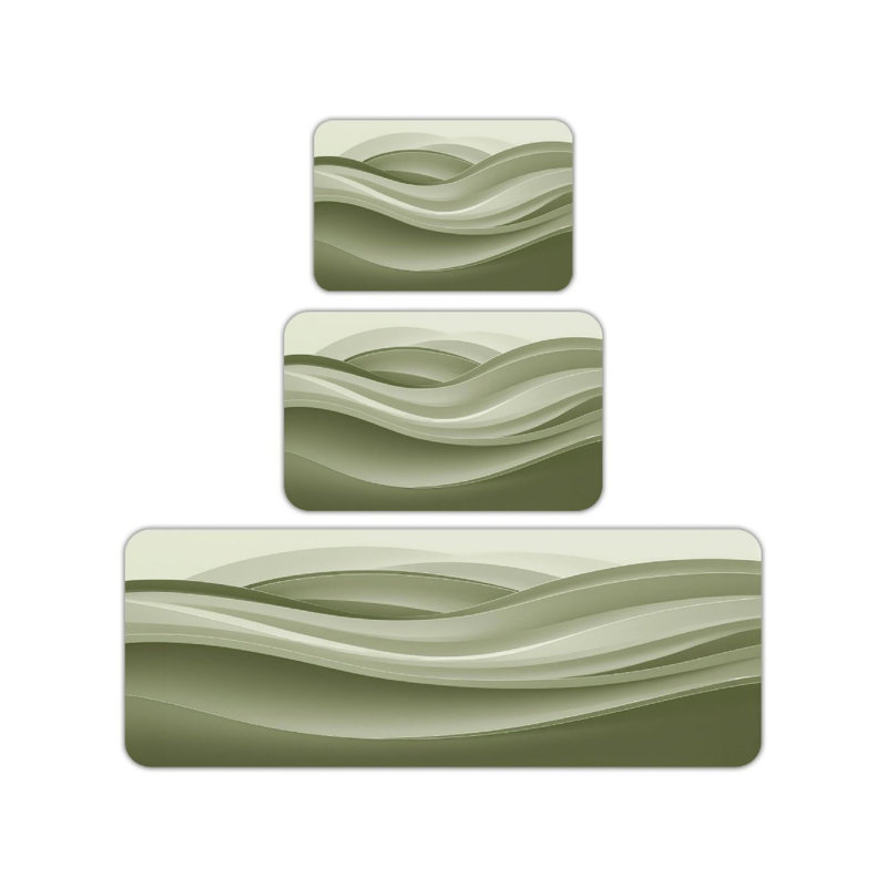 Tapis de cuisine Soft Green Wave 3 pièces pour cuisine, bureau, vert beige