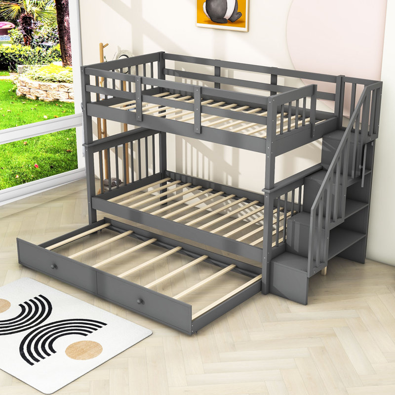 Donnalynn Kids Twin Over Twin Bunk Bed with Trundle, Gray