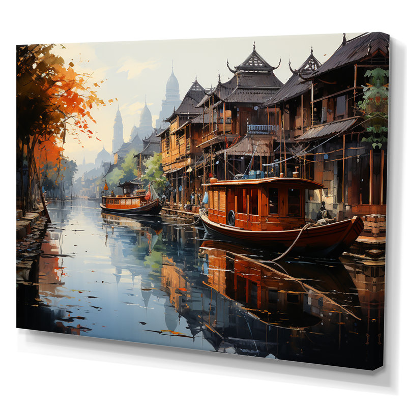 «Vietnam Floating Market Rhythms II», reproduction d'art sur toile, H 12 po x l 20 po, Toile tendue