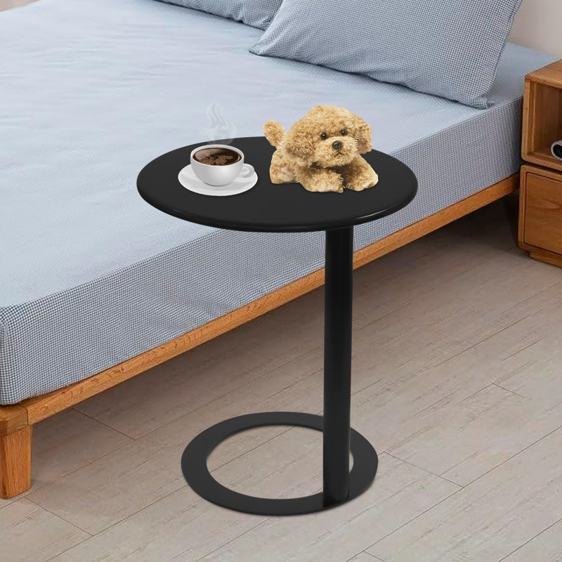 Table d'appoint ronde moderne minimaliste avec base en forme de O pour les espaces compacts, Black