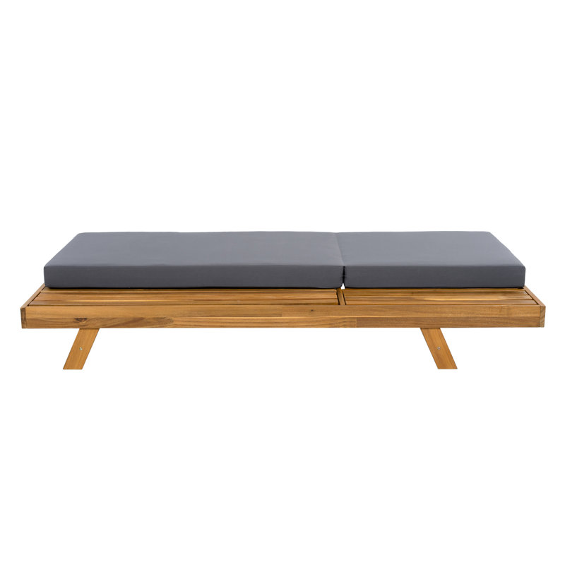 Chaise longue en bois d'acacia avec dossier réglable à 4 positions et coussin, fauteuil inclinable d'extérieur pour la piscine,