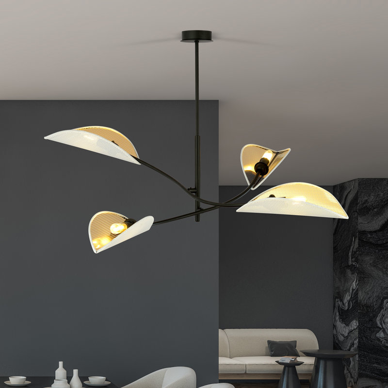 4 - Light Chandelier, White/Gold