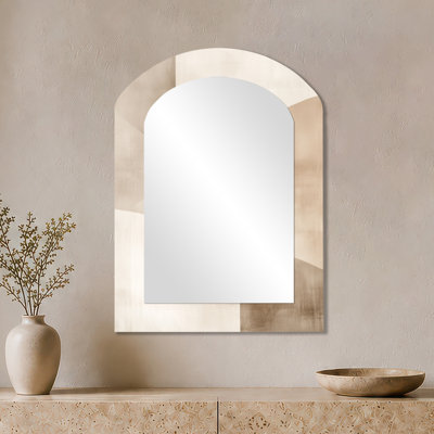 Abstract Decorative Wall Mirror – Beige Minimal - Neutral Shapes in Balance, Metal Print