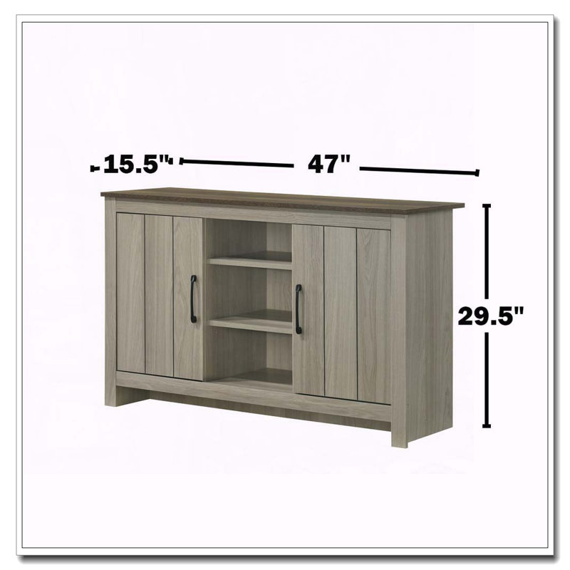 Armoire à finition chêne gris avec tablettes et portes d'armoire - 2 portes, 3 tablettes centrales, gestion des câbles