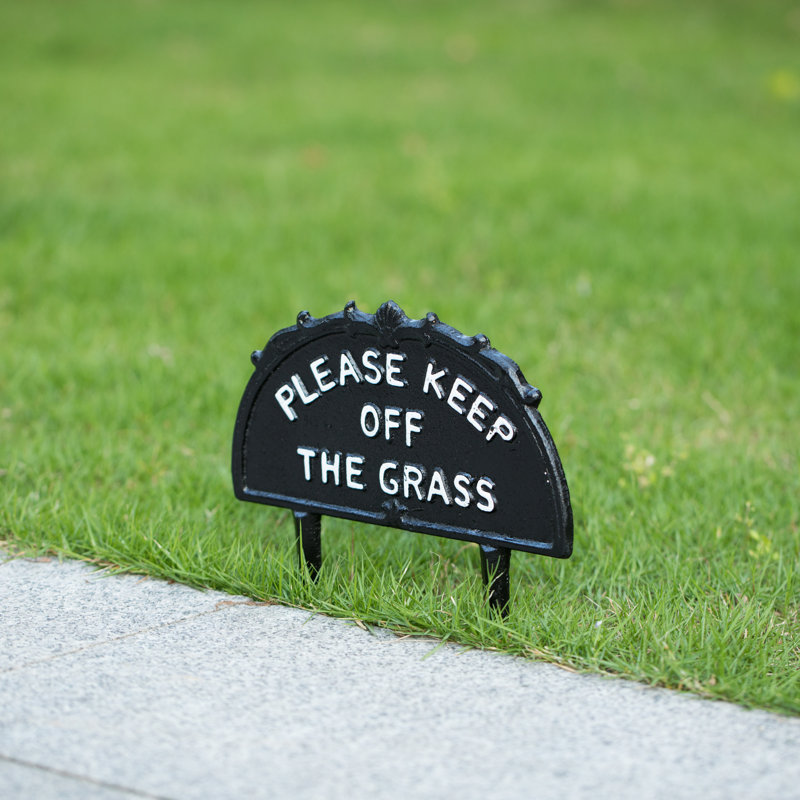 Black Decorative Cast Iron Please Keep Off Grass Yard Sign