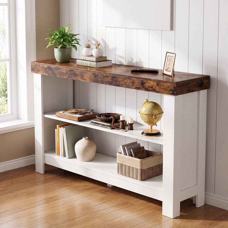 Console 47,24 po pour petits espaces avec rangement à 3 niveaux, Noyer