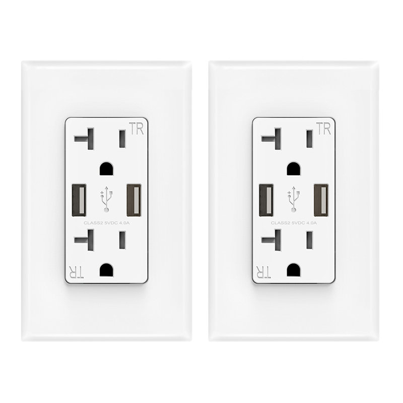 Tamper Resistant Duplex Rotating Outlet with USB Port, White, 2