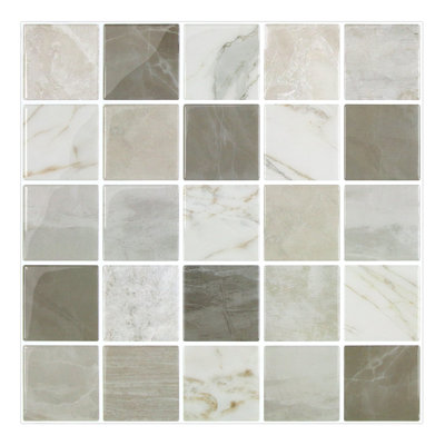 Commomy Thicker Peel and Stick Tiles - 10 pcs 12" x 12" 3D Adhesive Square Peel and Stick Backsplash, Waterproof Removable Vinyl Wall Tile for Kitchen & Bathroom-Natural Marble
