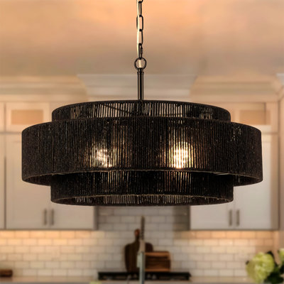 Luebbert 4-Light Rattan Hand-Woven Hemp Rope Chandelier