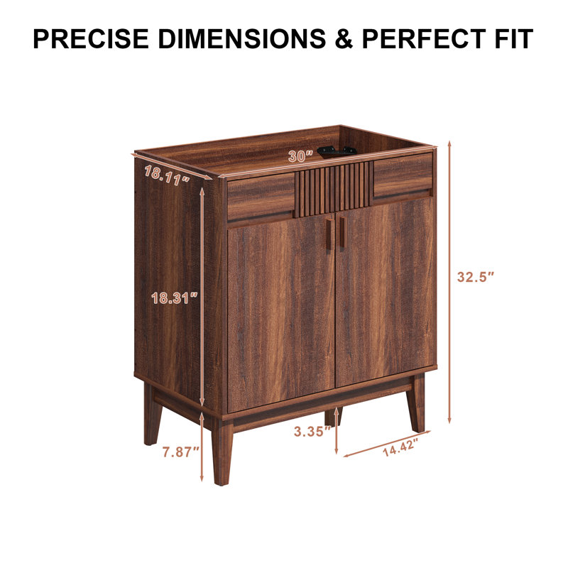 30" Mid-Century Modern Single Bathroom Vanity Base
