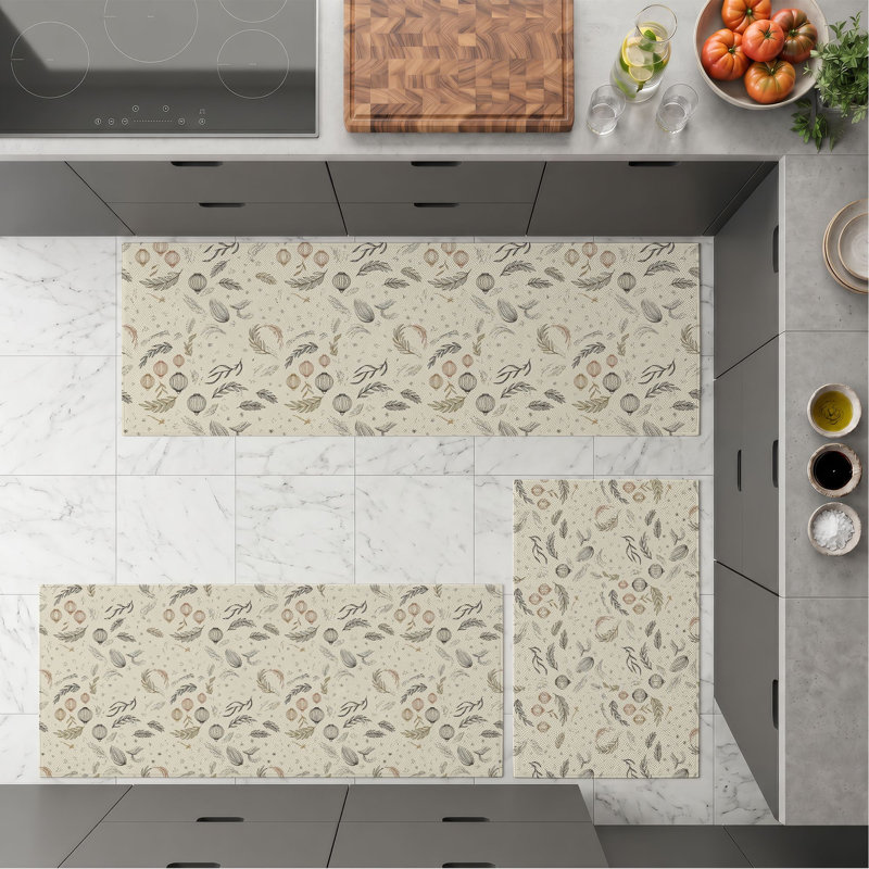 Botanical Pattern Non-Slip Washable Kitchen Mats
