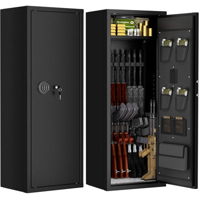 10-14 Gun Safe, Gun Safes for Home Rifle and Pistols, Quick Access Gun Cabinets with LED Light for Rifles and Shotguns with keypad lock, Pockets and Removable Shelf