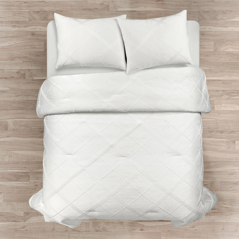 Pure White Microfiber 3 Piece Comforter Set, King Comforter + 2 Shams