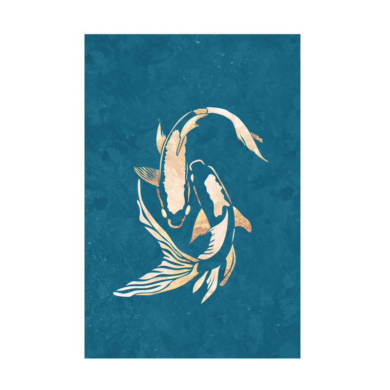 Sarah Manovski  Gold Blue Koi Fish Canvas Art