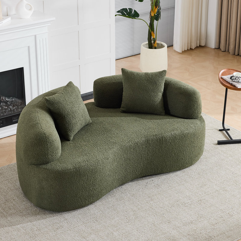 Causeuse incurvée 66,93 pouces à compression complète et éponge verte, tissu en velours de peluche, canapé compact sans assemblage pour petits espaces et appartements, capacité de 350 lb