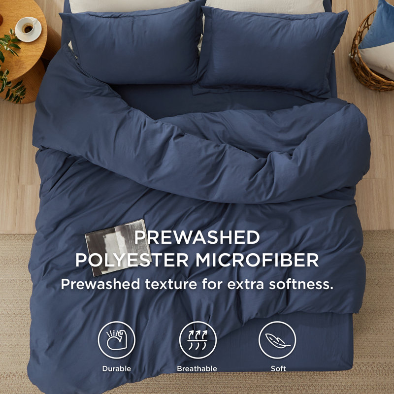  Bedsure Duvet Cover King Size with Fitted Sheet - 4 Pieces Prewashed Cotton-Like Extra Soft Bedding Set, Navy