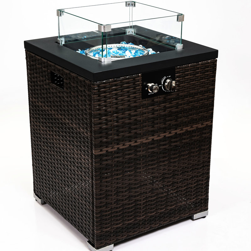 Foyer avec verre, puissance de 40000 BTU, plateau de table en acier, pare-brise et couvercle de pare-feu de jardin, PE, brûleur en acier inoxydable