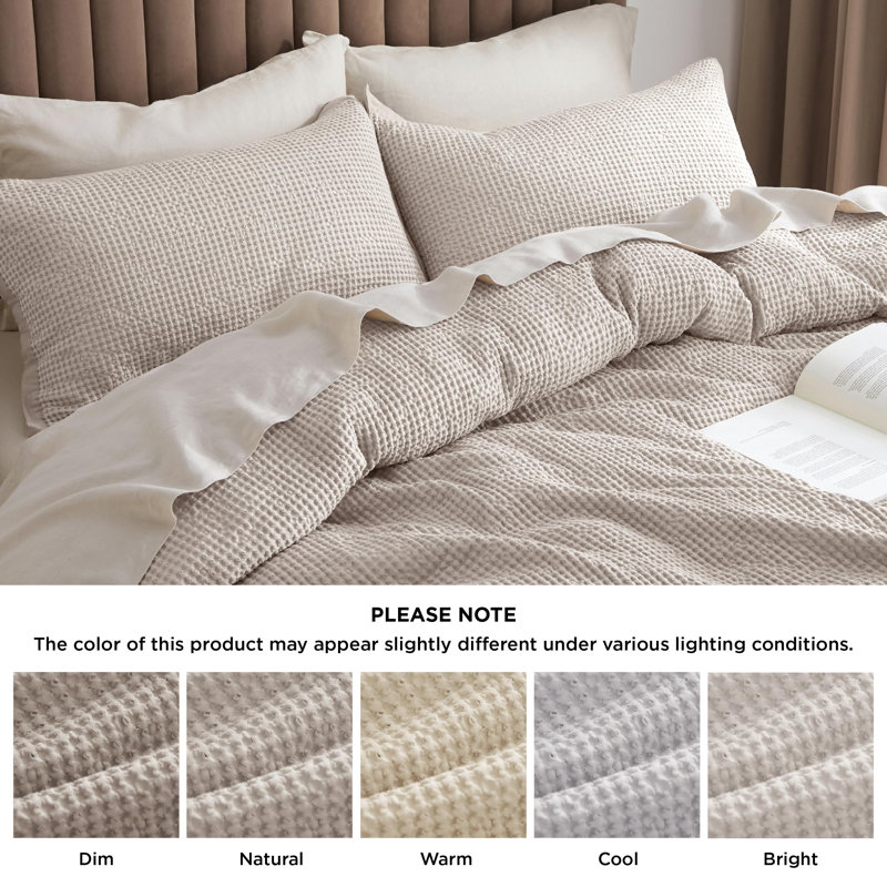 Essential Collection 100% Cotton Waffle Weave Duvet Cover Set, Linen, California King Duvet Cover + 2 King Shams