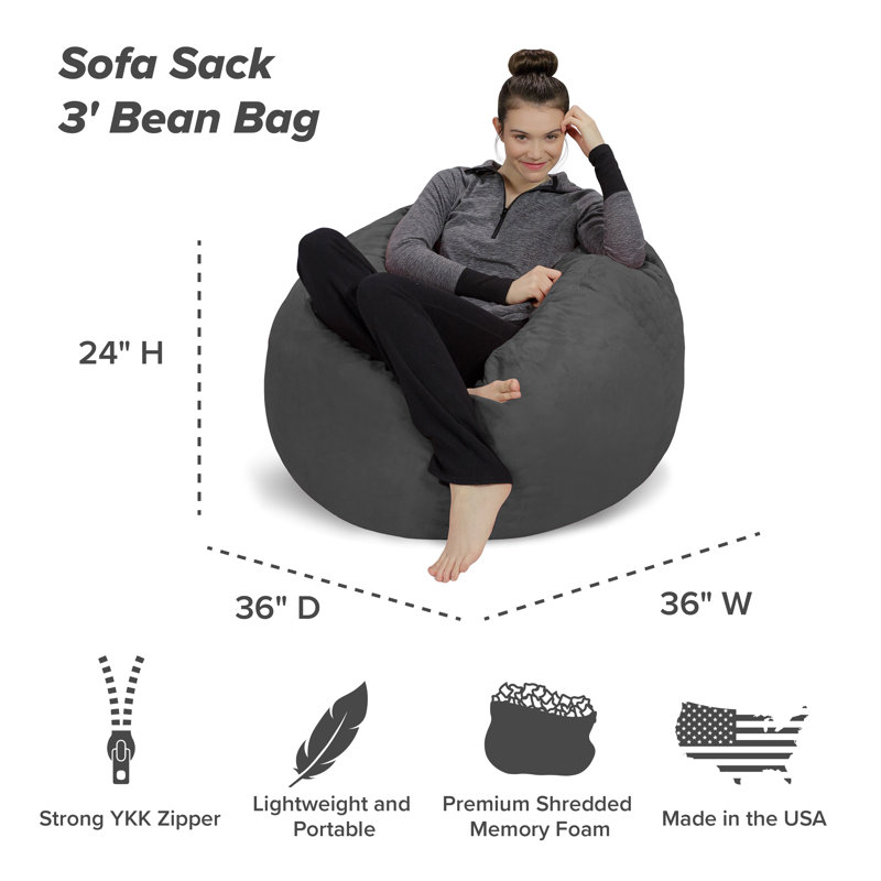 Bean Bag Chair - Shredded Foam Filled Round Pouf Chair - Plush, Ultra Soft Memory Foam Filled Bean Bag Chair with Microsuede Cover - Stuffed Foam Filled Furniture and Accessories for Dorm Room