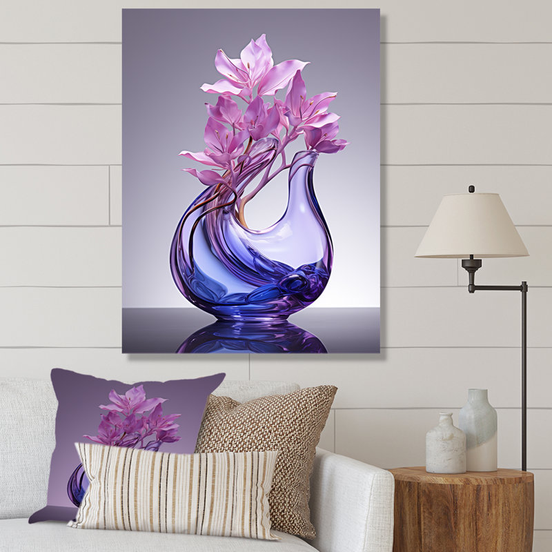 «Flower Lilac Luminance Vase I», art mural sur toile lilas, Toile tendue, 40" H x 30" W