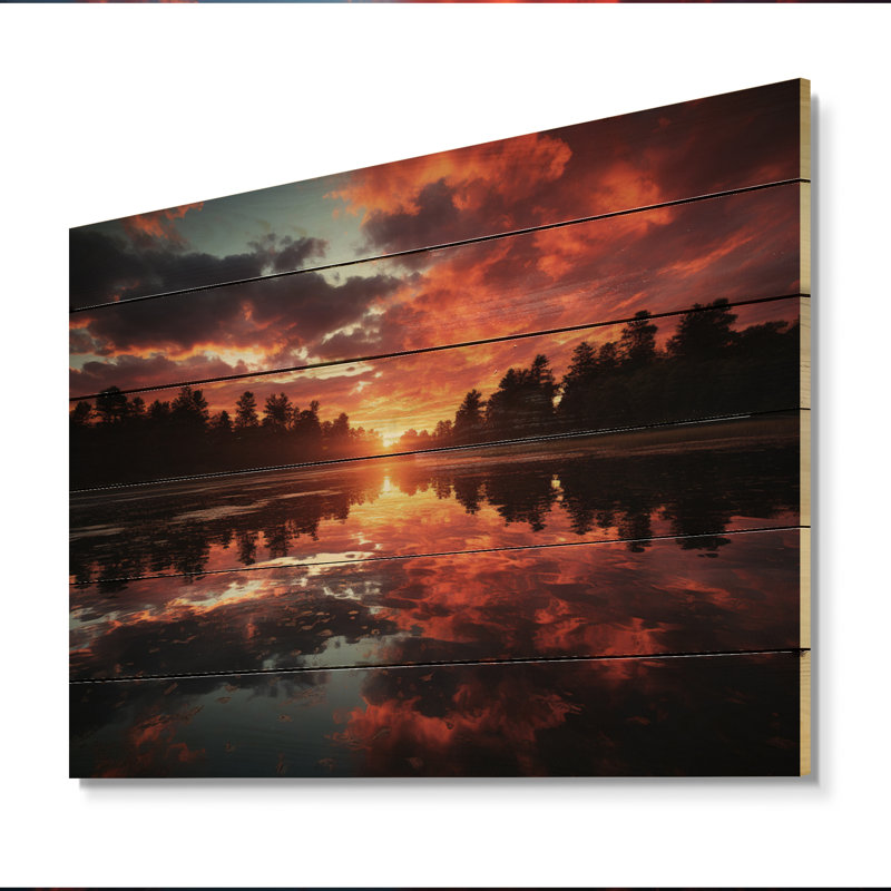 Senon Sunset Lake Reflections on Wood Print, H 30 po x l 40 po x P 0,78 po