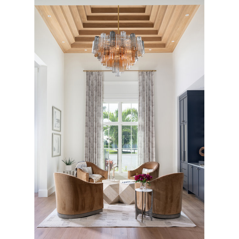 Lustre Clela, Laiton vieilli, H 21,5 po x l 26,75 po x P 26,75 po, Gris / Jaune