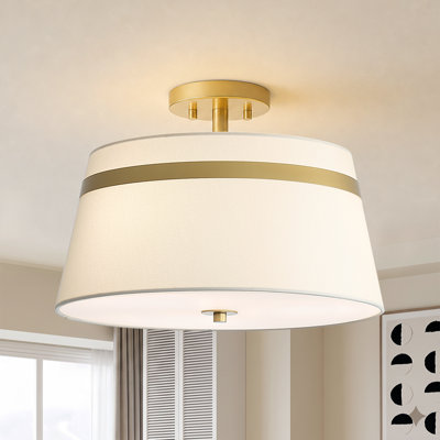 Plafonnier semi-encastré 3 lumières 15,75 po avec abat-jour tambour en lin blanc cassé