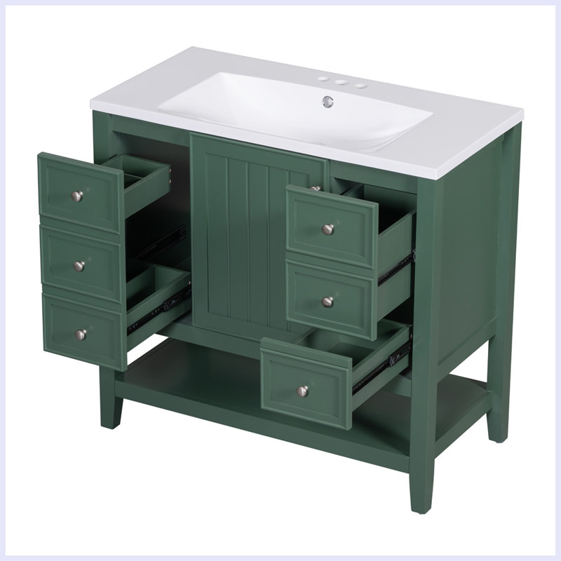 Ensemble de meuble-lavabo moderne avec lavabo et trois tiroirs, Vert