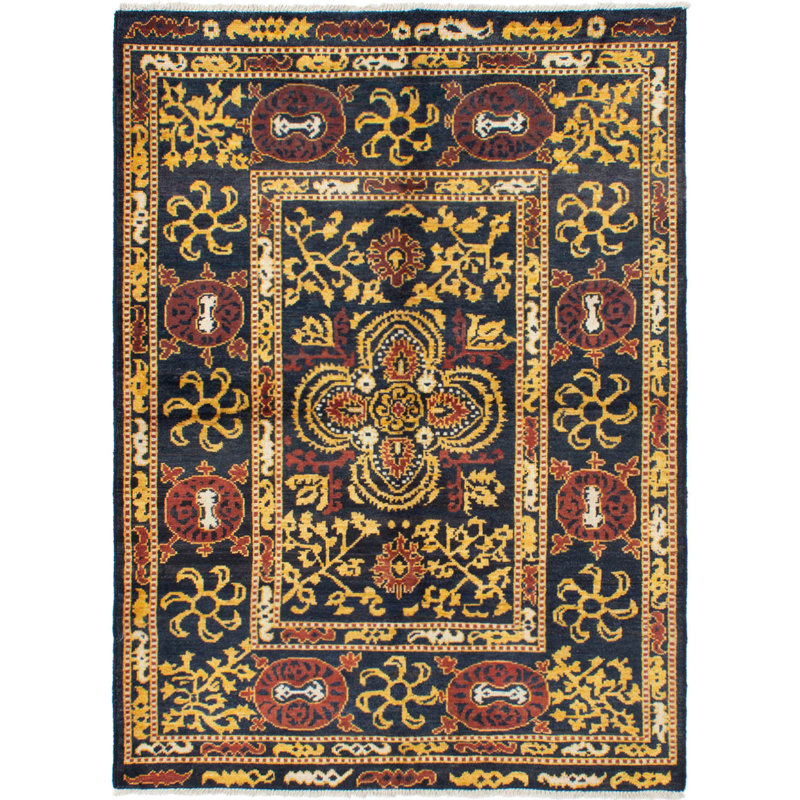 Tapis unique en laine noué à la main style bosses des années 2010 noir et brun 6 pi 6 po x 8 pi 9 po Laurius