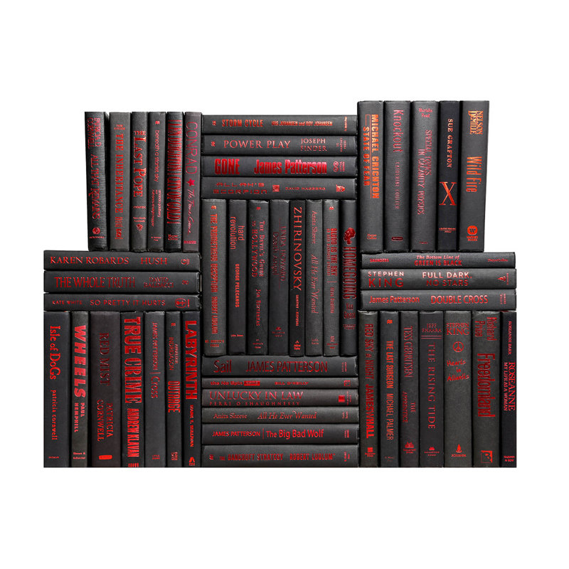 Decorative Books - Black & Red Book Wall - Set of 50 Black Books, 50