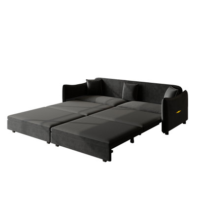 Velvora 3-in-1 Convertible Modern Velvet Sofa with Golden Accent Detail and 3 Pillows