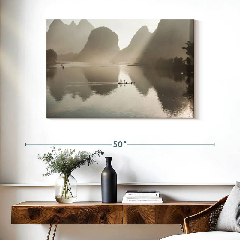 Ravi Li River Mountain Scene, 26" H x 39" W