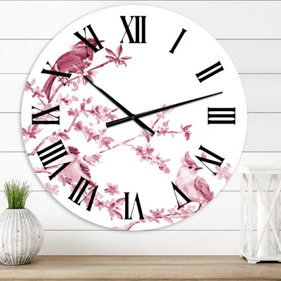 Beautiful Pink Birds - Traditional Wall Clock